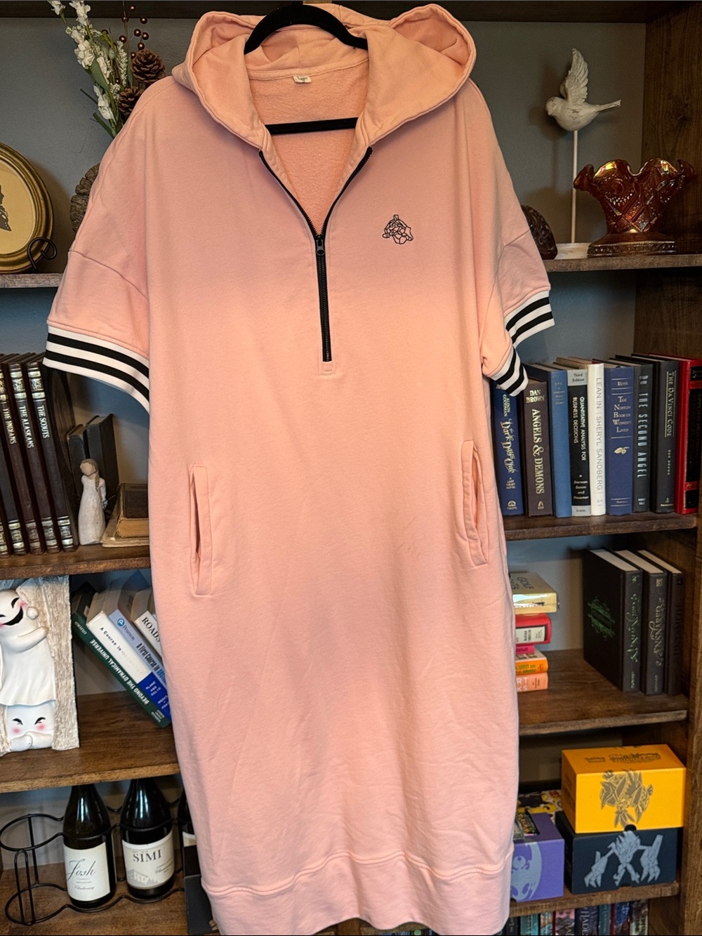 Peach Half-Zip Hooded Sweatshirt Dress